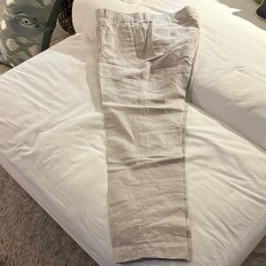 Perry Ellis Portfolio Modern Fit Flat Front Linen Blend Men's Beige Pants 36x30